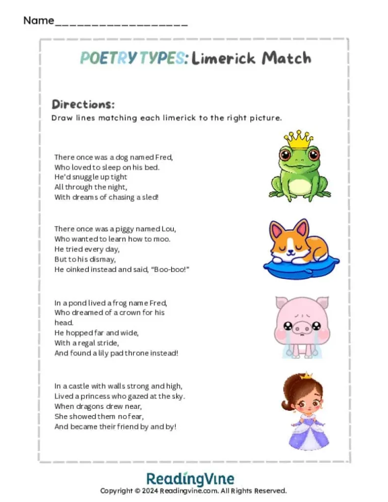 Limerick Poetry Matching Activity