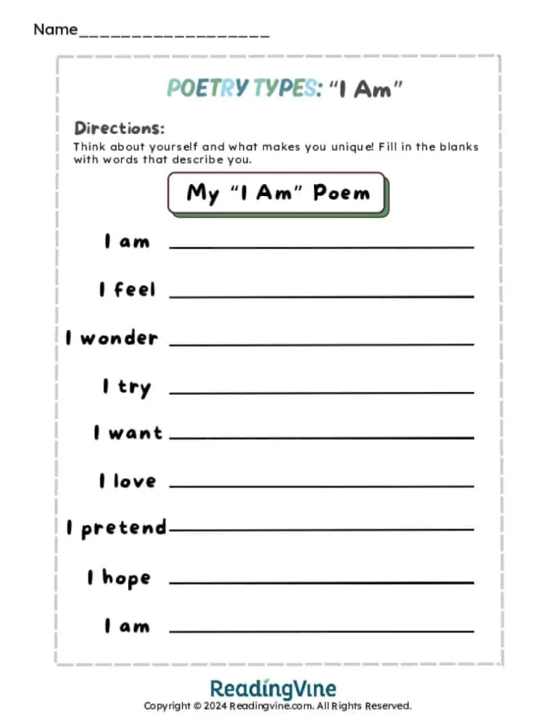 My "I Am" Poem Worksheet