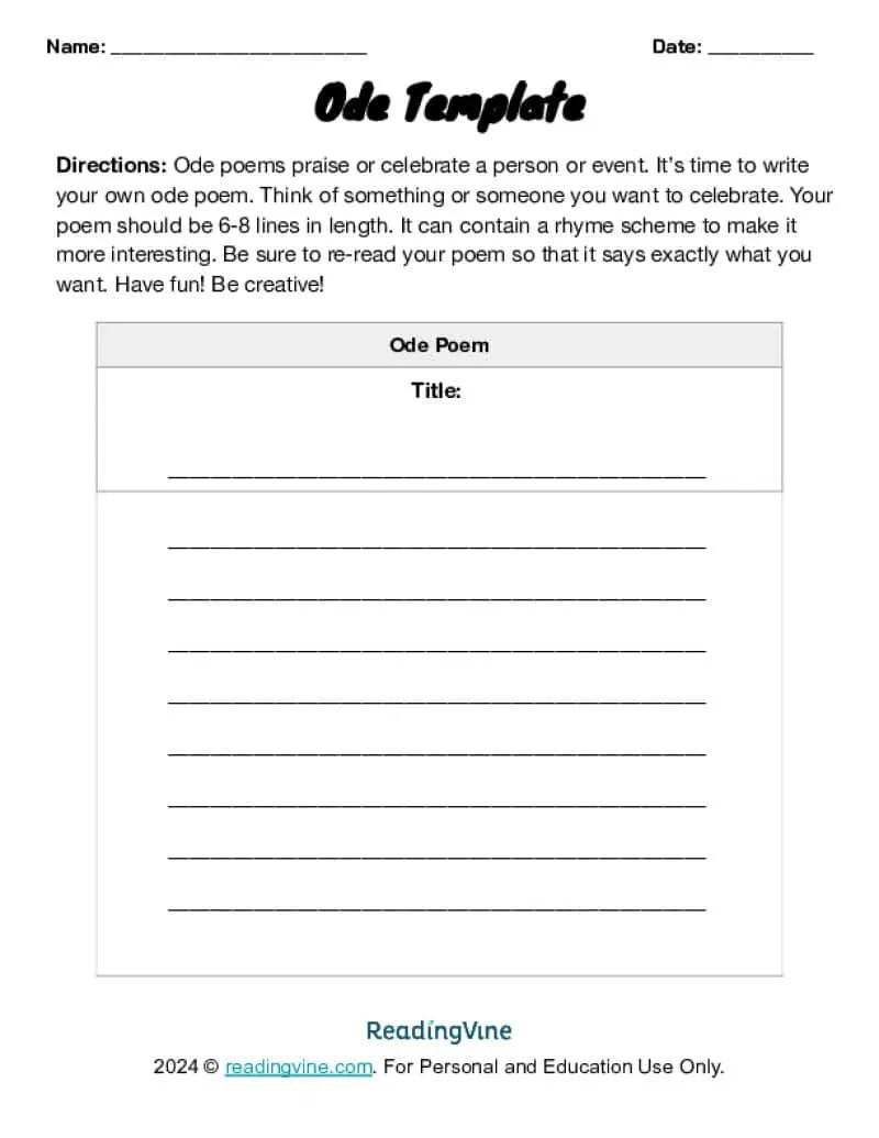 Ode Poem Template Image