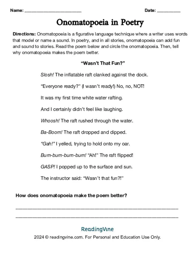 Onomatopoeia in Poetry Activity Image