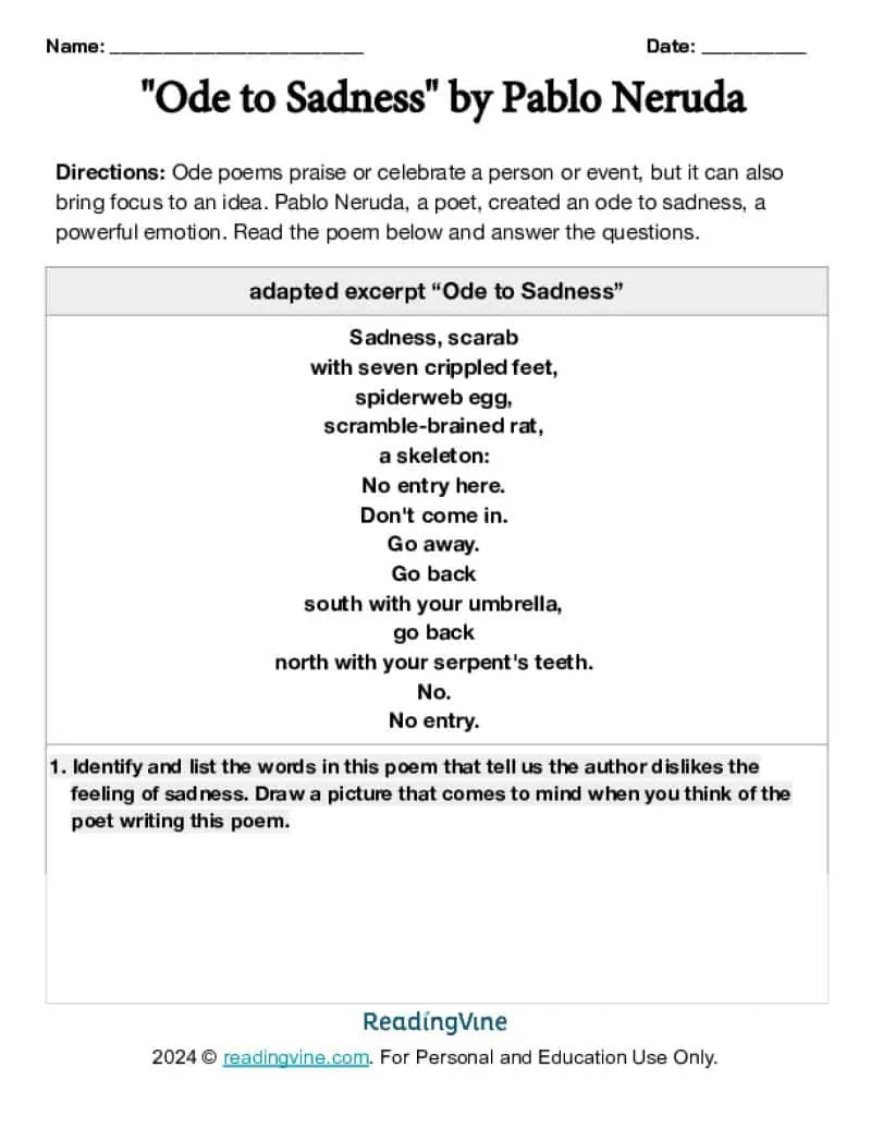 Printable Ode Activity Image