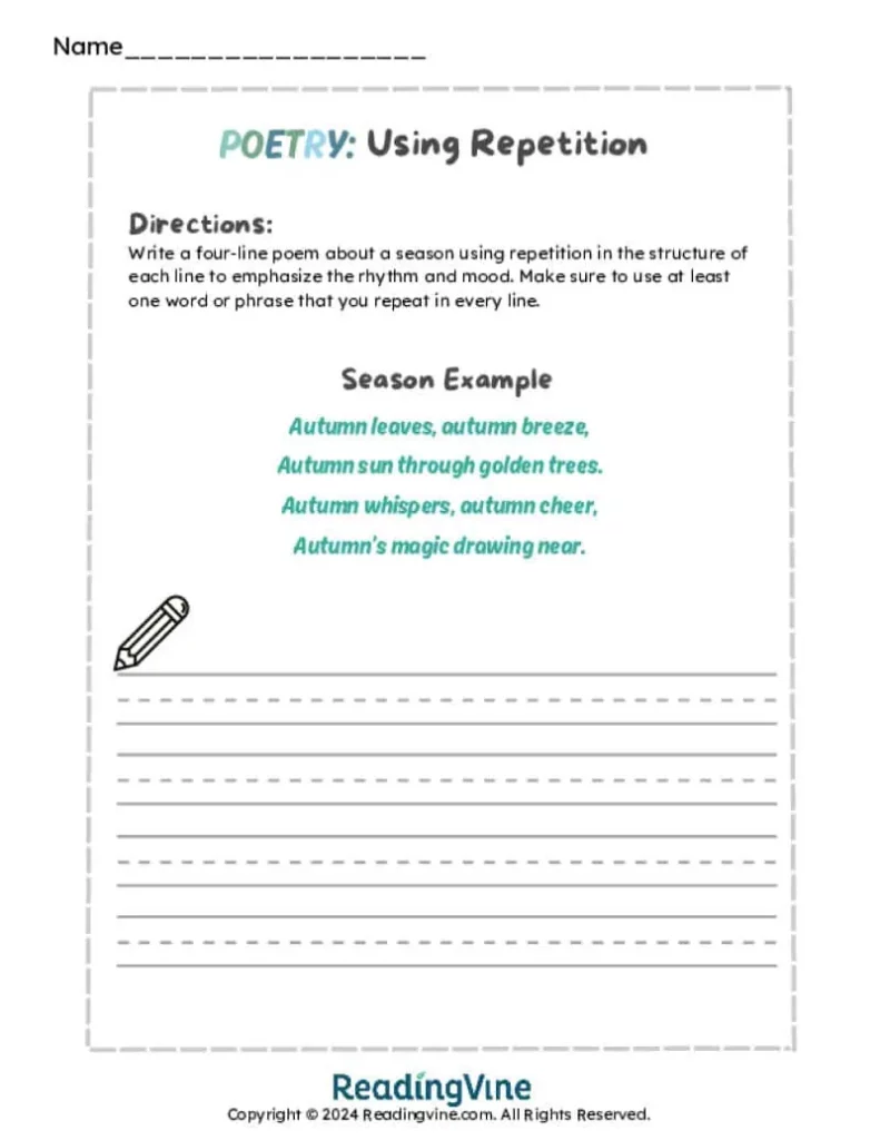 Repetition Poetry Writing Activity