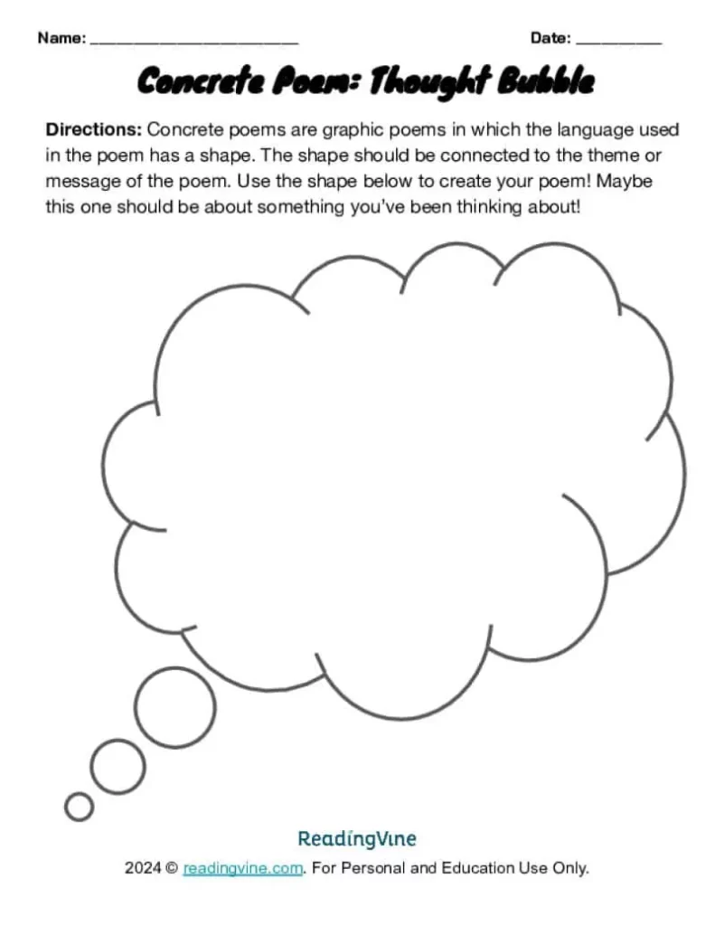 Thought Bubble Concrete Poem Template Activity