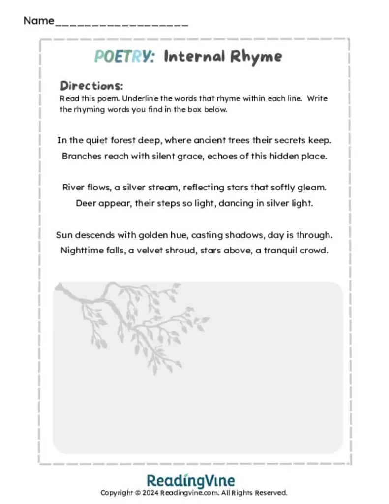 Understanding Internal Rhyme Poetry Activity