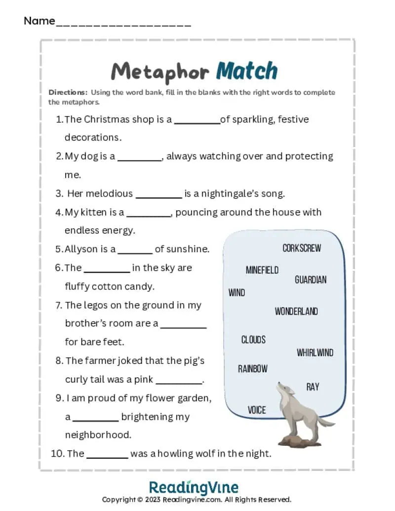 Fill in the Blanks Metaphor Activity-Image