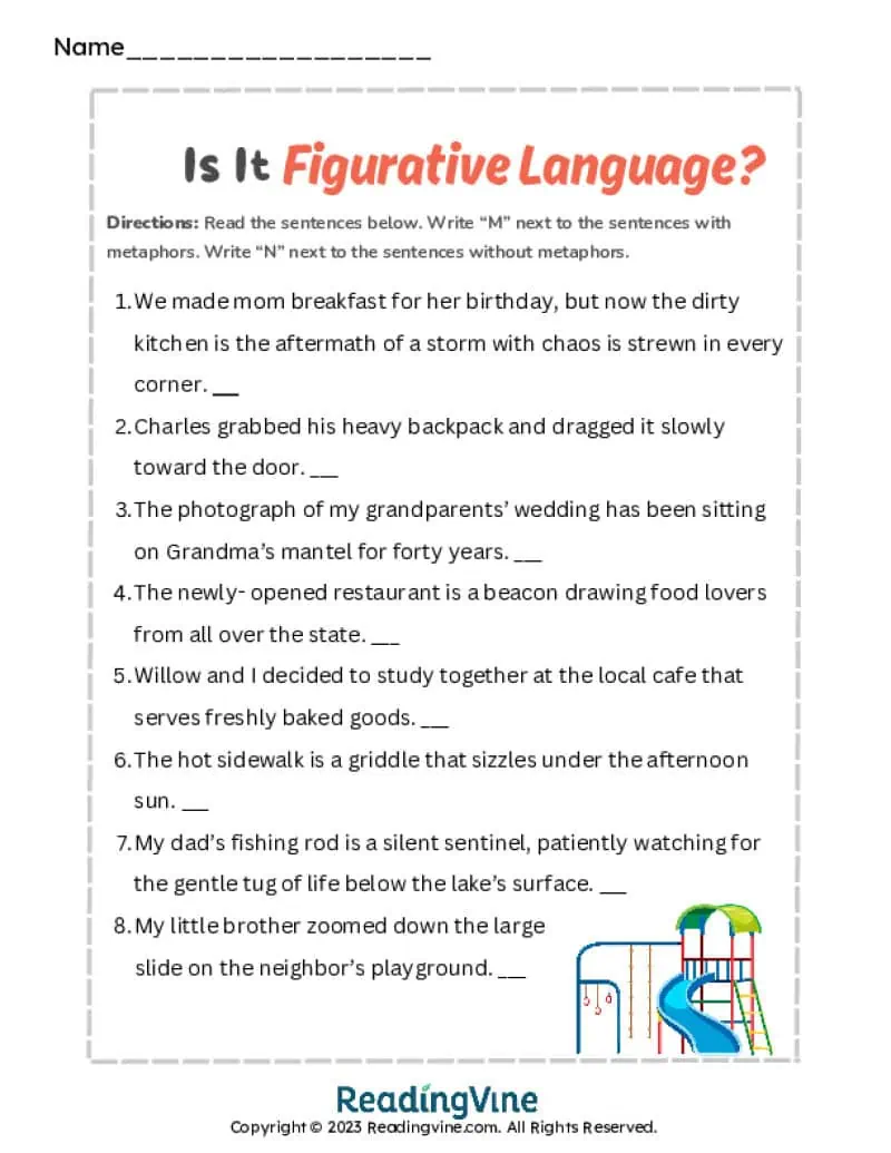 Finding Metaphors in Sentences Activity-Image