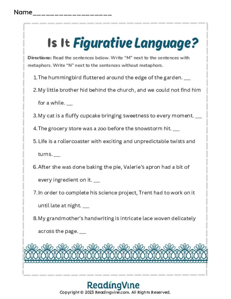 Finding the Metaphors Figurative Language Worksheet-Image
