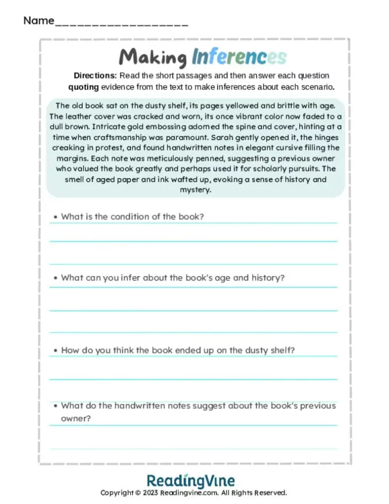 Making Inferences 8th Grade Worksheet