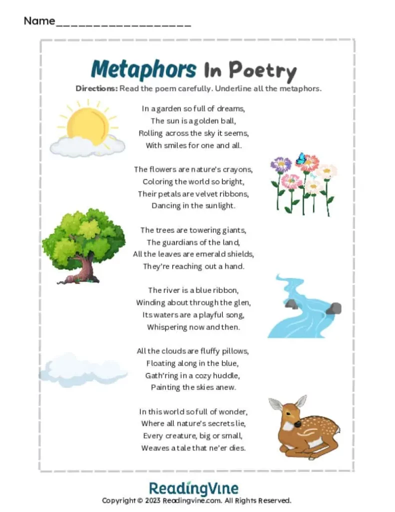 4th Grade Metaphors in Poetry Activity