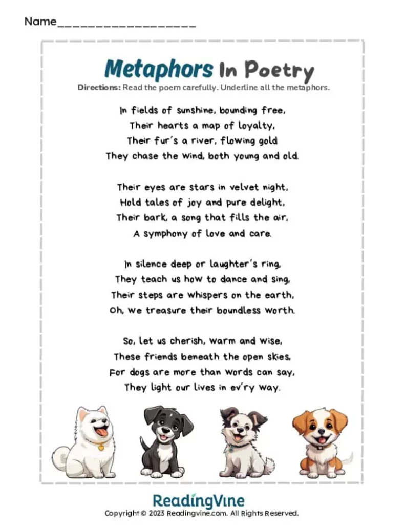3rd Grade Metaphors in Poetry Worksheet