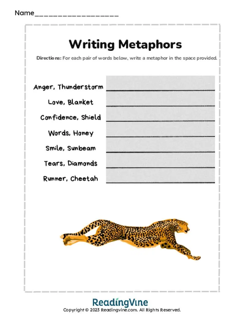Middle School Writing Metaphors Worksheet-Image