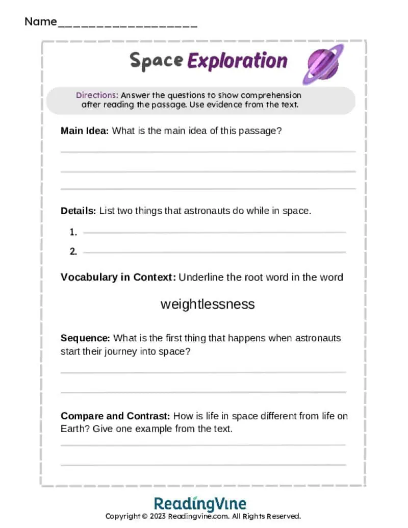 Space Exploration Worksheet