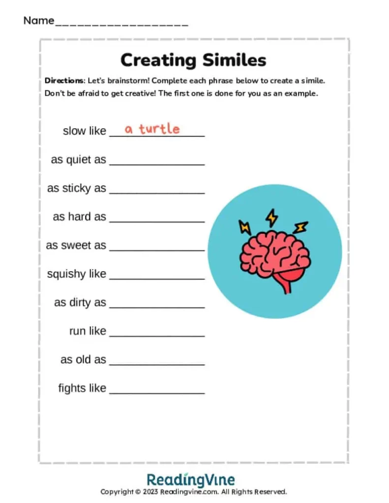 5th-6th Grade Create Your Own Similes Activity