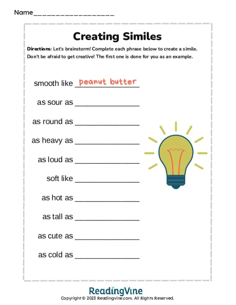 Creating Similes Printable Worksheet Image
