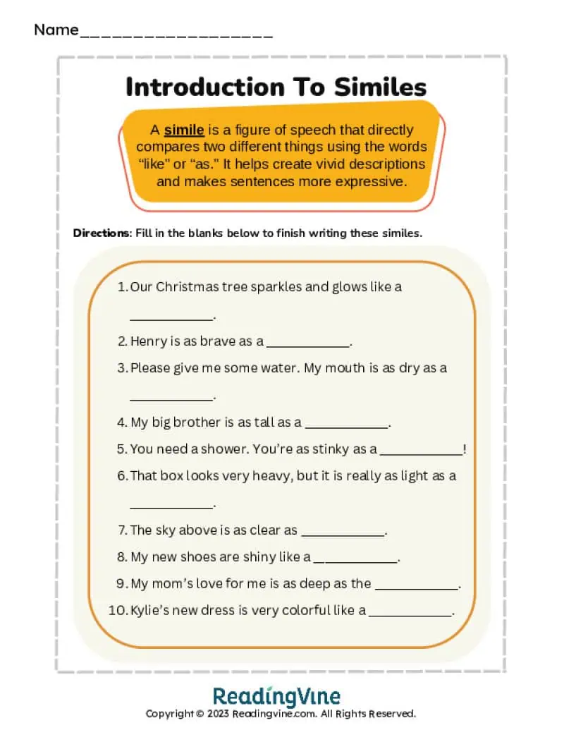 Introduction to Similes Activity Image