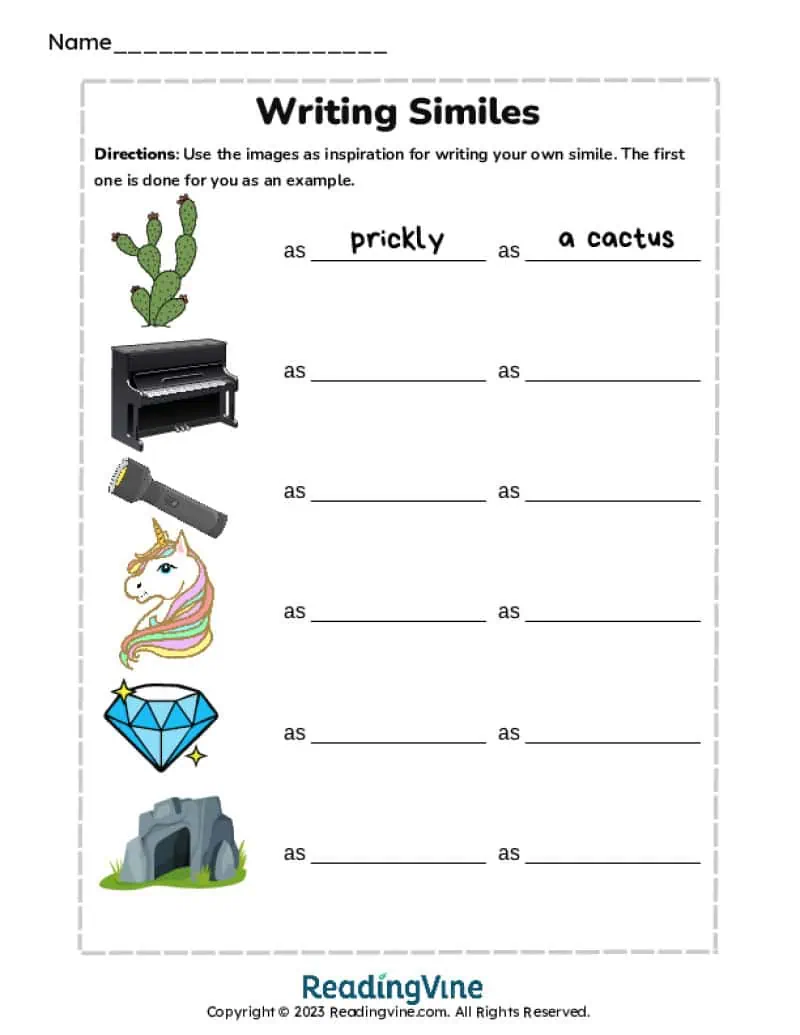 Practice Writing Similes Worksheet Image