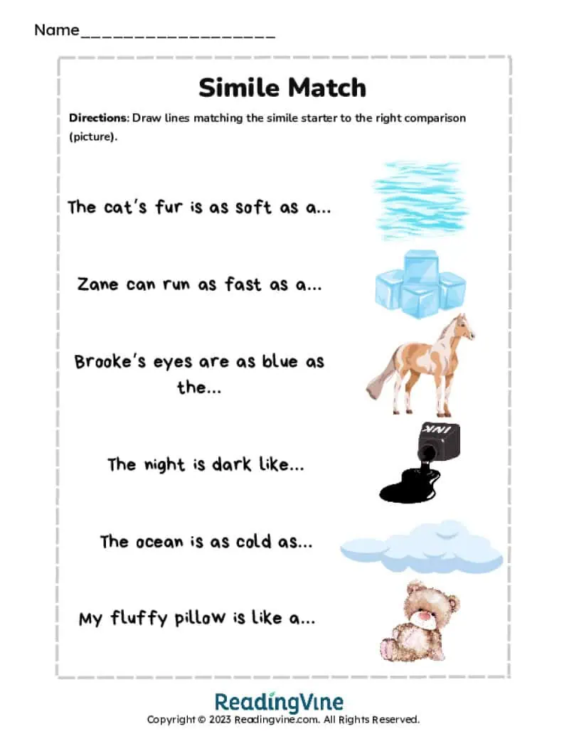 Printable Simile Matching Activity Image