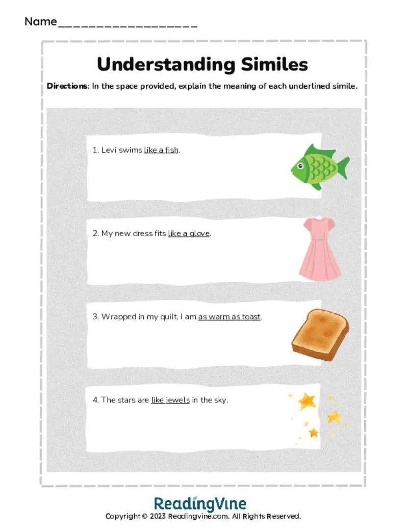 Printable Understanding Similes Worksheet Image