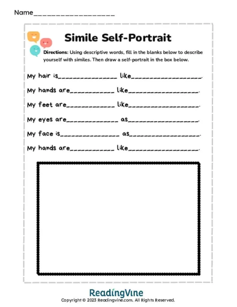 5th-6th Grade Simile Self-Portrait Printable Activity