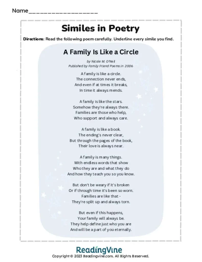 7th-8th Grade Similes in Poetry Activity