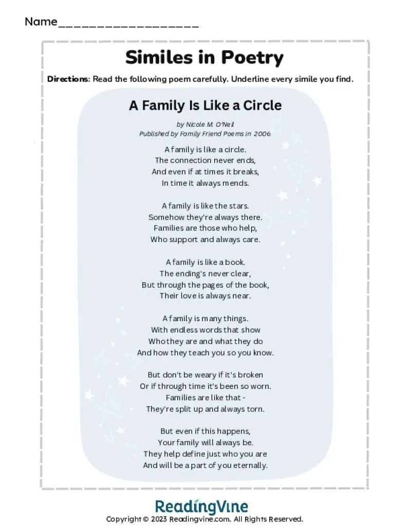 Similes in Poetry Activity Image