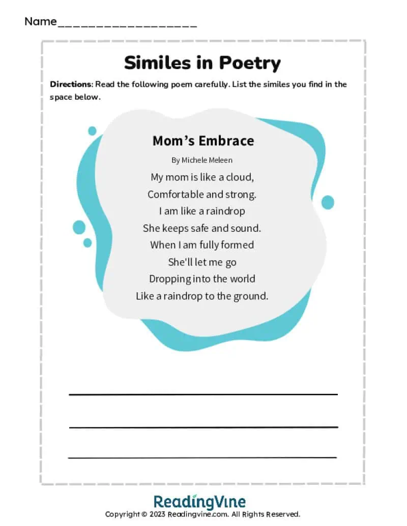 Similes in Poetry Printable Worksheet Image