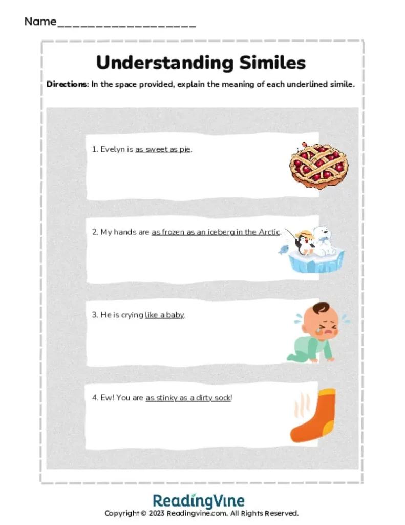 3rd-4th Grade Understanding Similes Activity