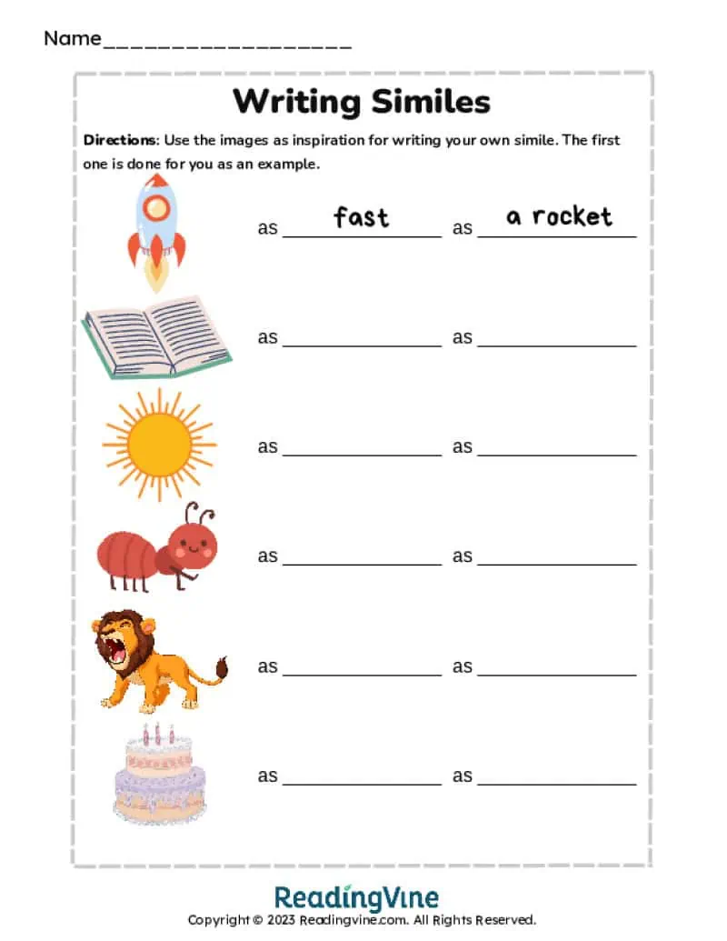 Write Your Own Similes Worksheet Image