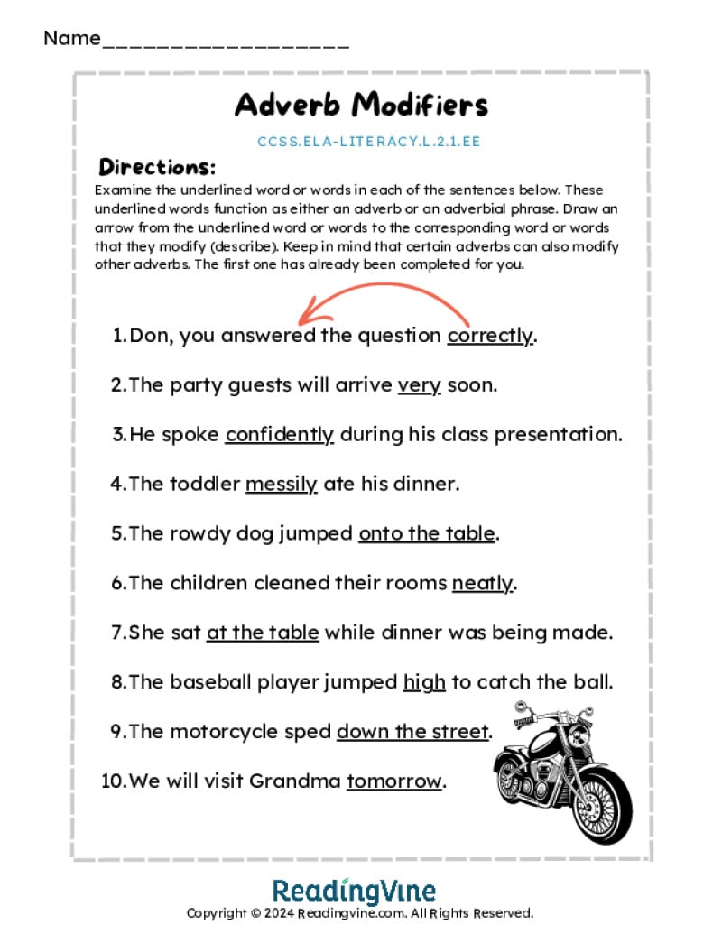 Adverb Modifiers Worksheet
