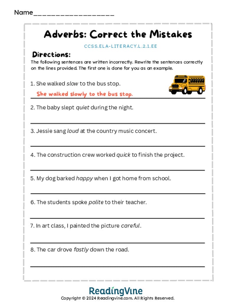 Adverbs activity - correct the mistakes
