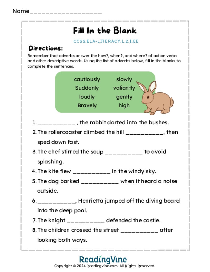 Adverbs Activity - Fill in the Blank