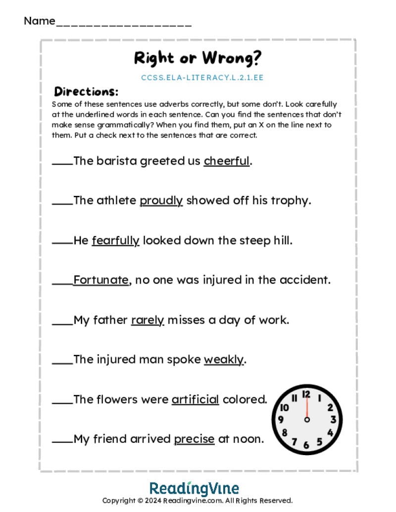 Adverbs Activity - Write or Wrong?