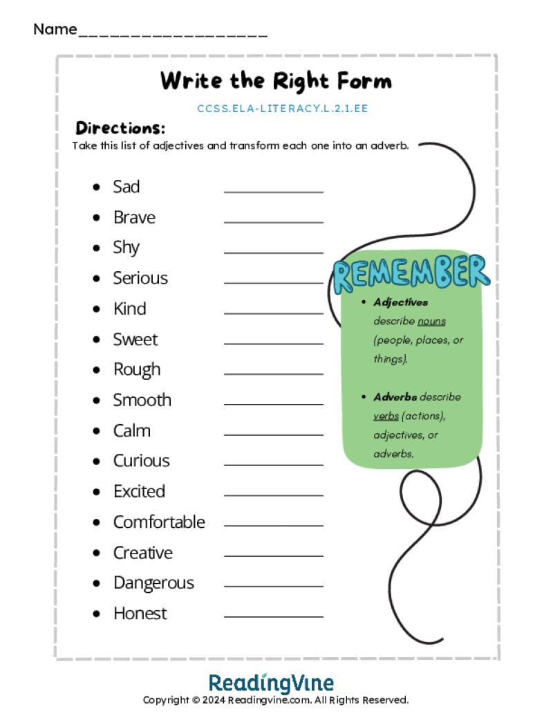 Write the right form activity