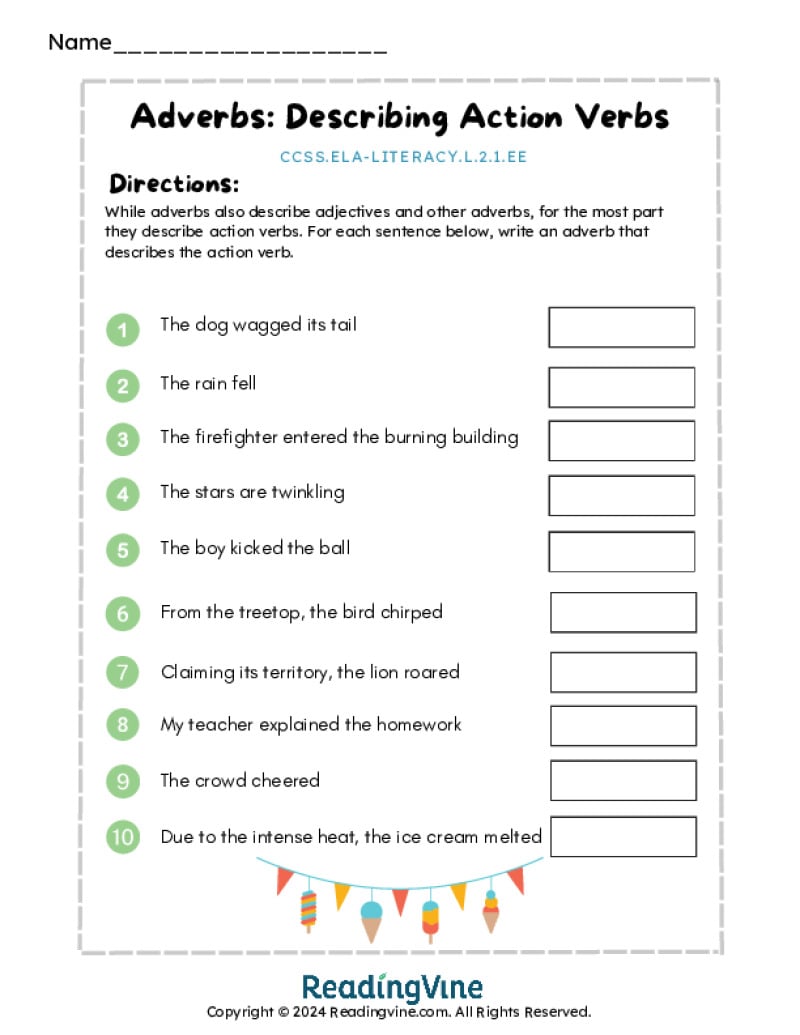 Describing Action Verbs Activity