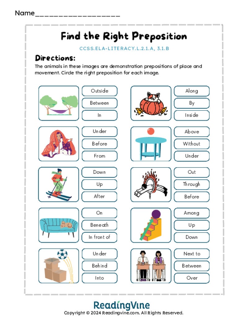 Find the Right Preposition Worksheet