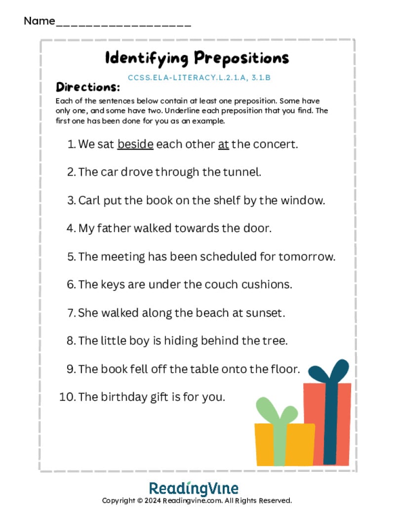Identifying Prepositions