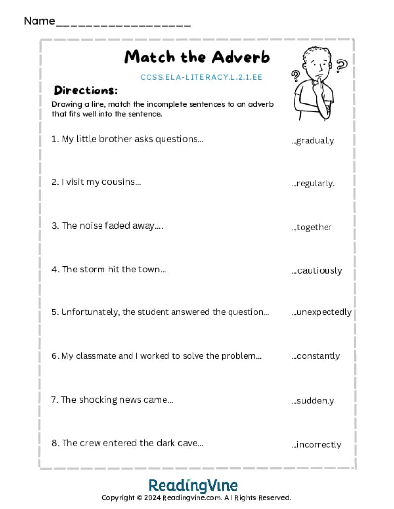 Match the Adverb Worksheet