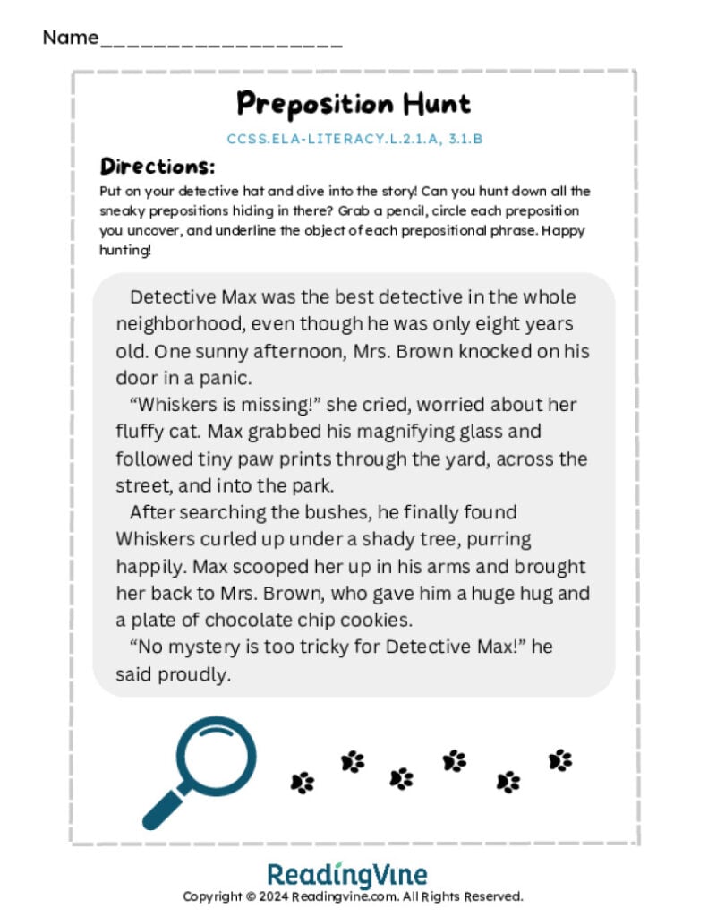 Preposition Hunt Worksheet