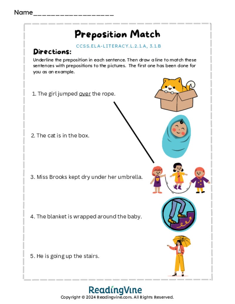 Preposition match Worksheet