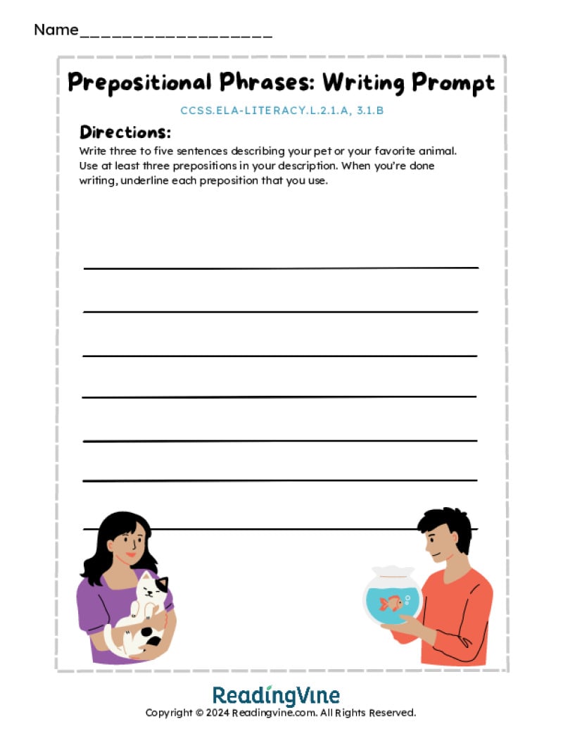 Prepositional Phrases Writing Prompt