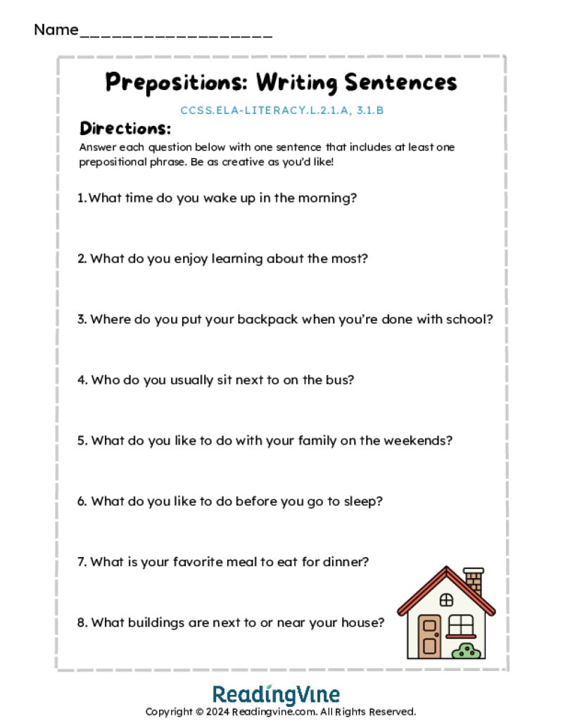 Prepositions: Writing Sentences