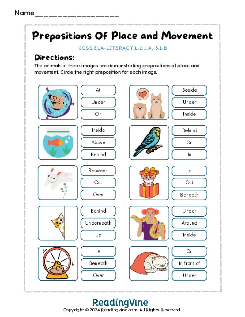 Prepositions of Movement Activity