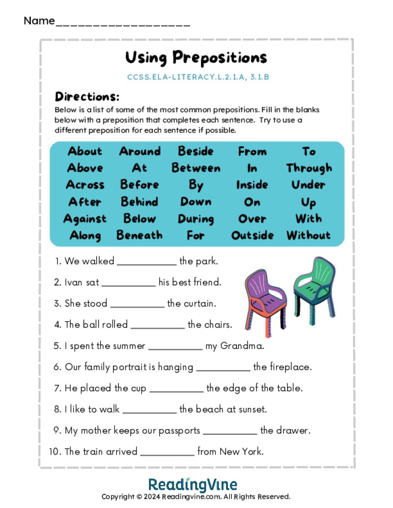 Using Prepositions Worksheets