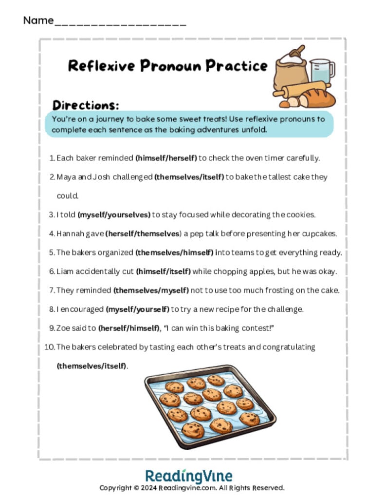Baking Adventures Reflexive Pronoun Practice