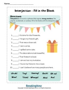 Interjections Parts of Speech Activity