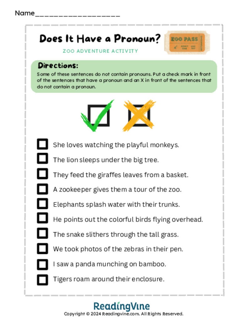 Pronoun Zoo Adventure Activity