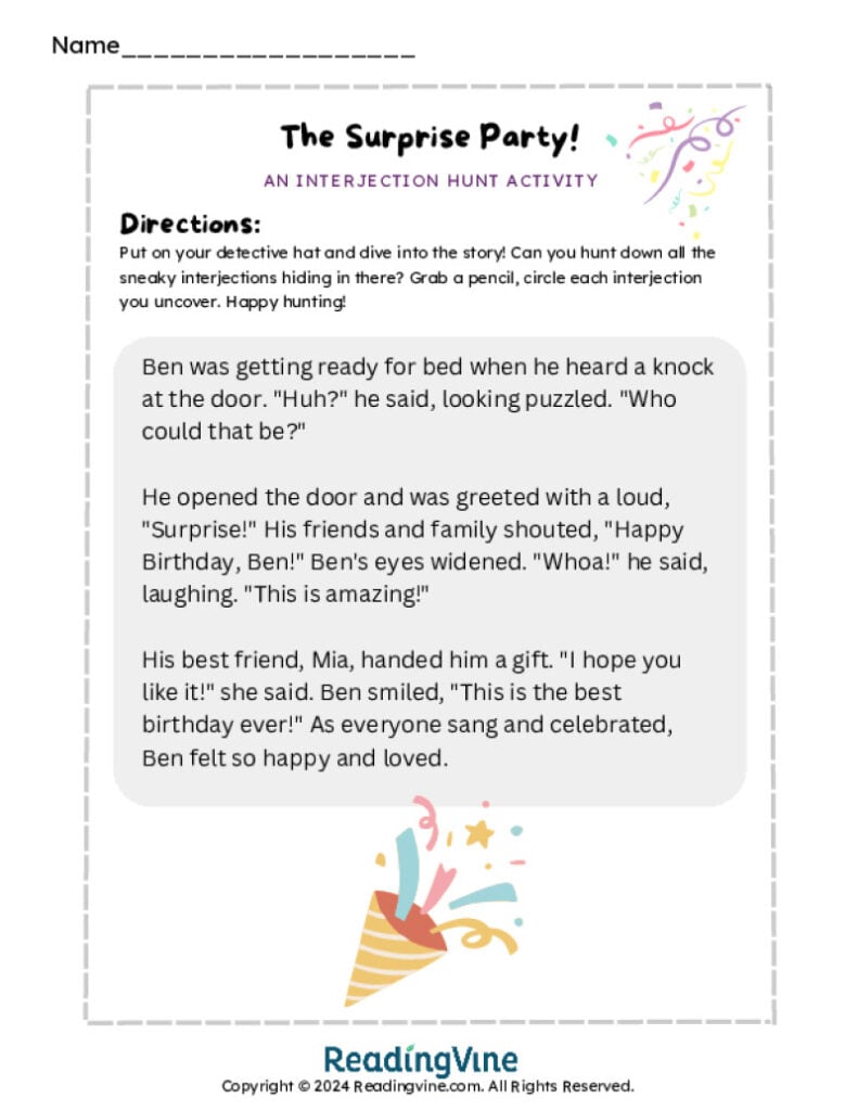 The Surprise Party Reading Activity