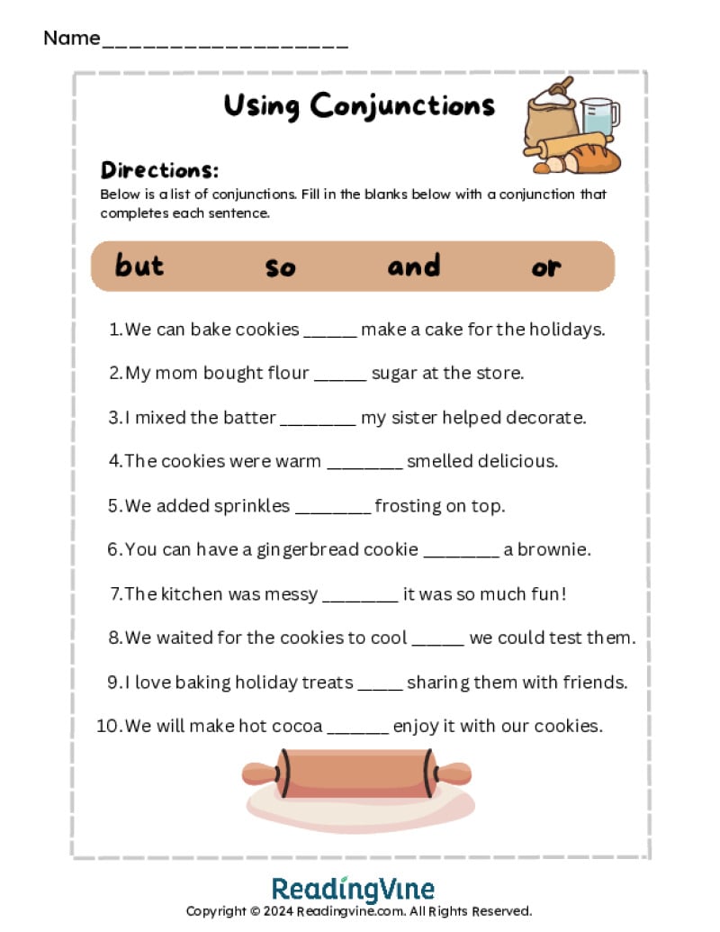 Using Conjunctions Printable Worksheet