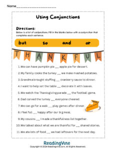 Conjunctions Parts of Speech Activity