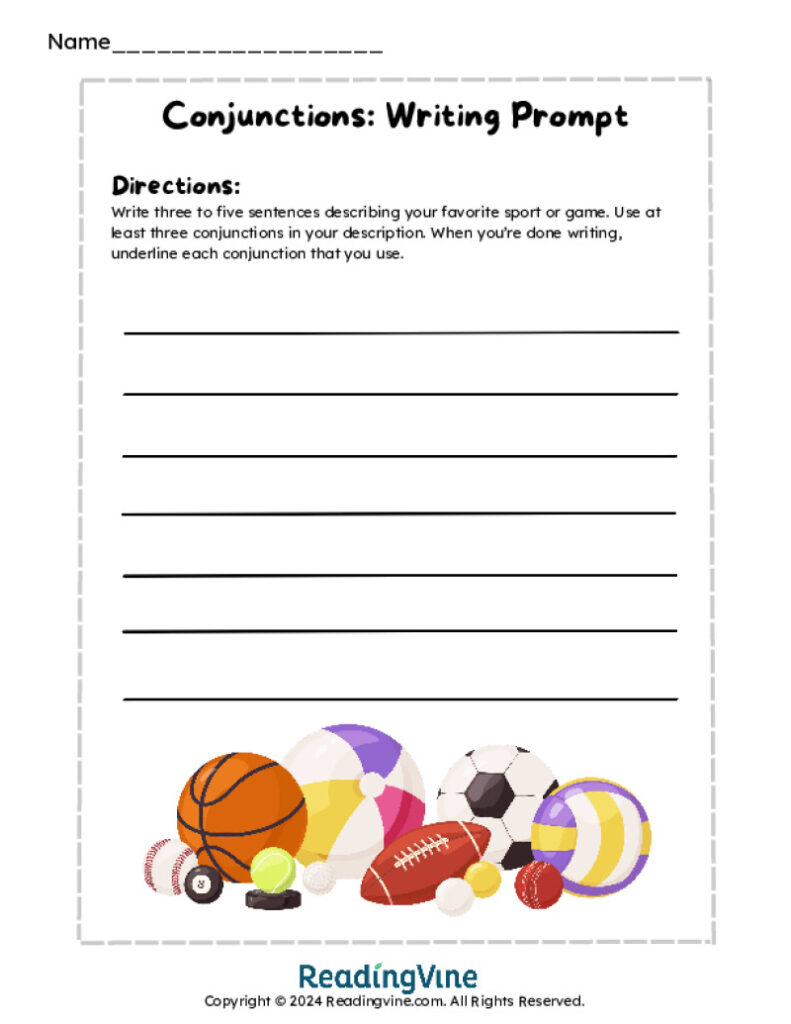 Write About Sports Conjunctions Activity